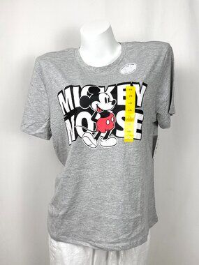Disney Mickey Mouse Graphic Tee Shirt Girlfriend Fit Heather Grey Cotton L XL